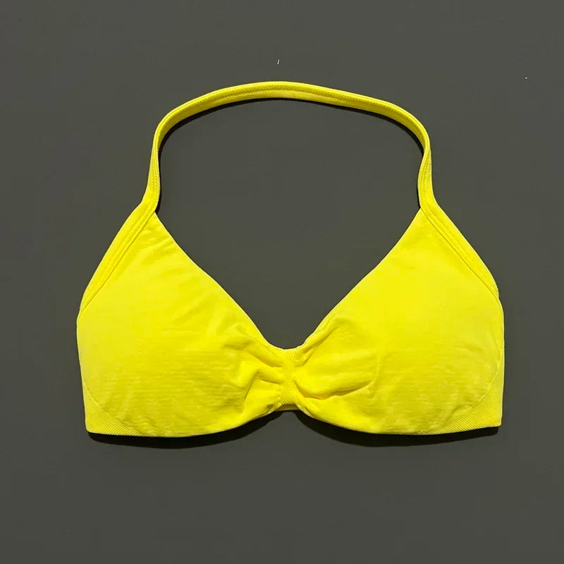Sports Bra Push Up Strappy Sexy Open Back Gym Crop Top