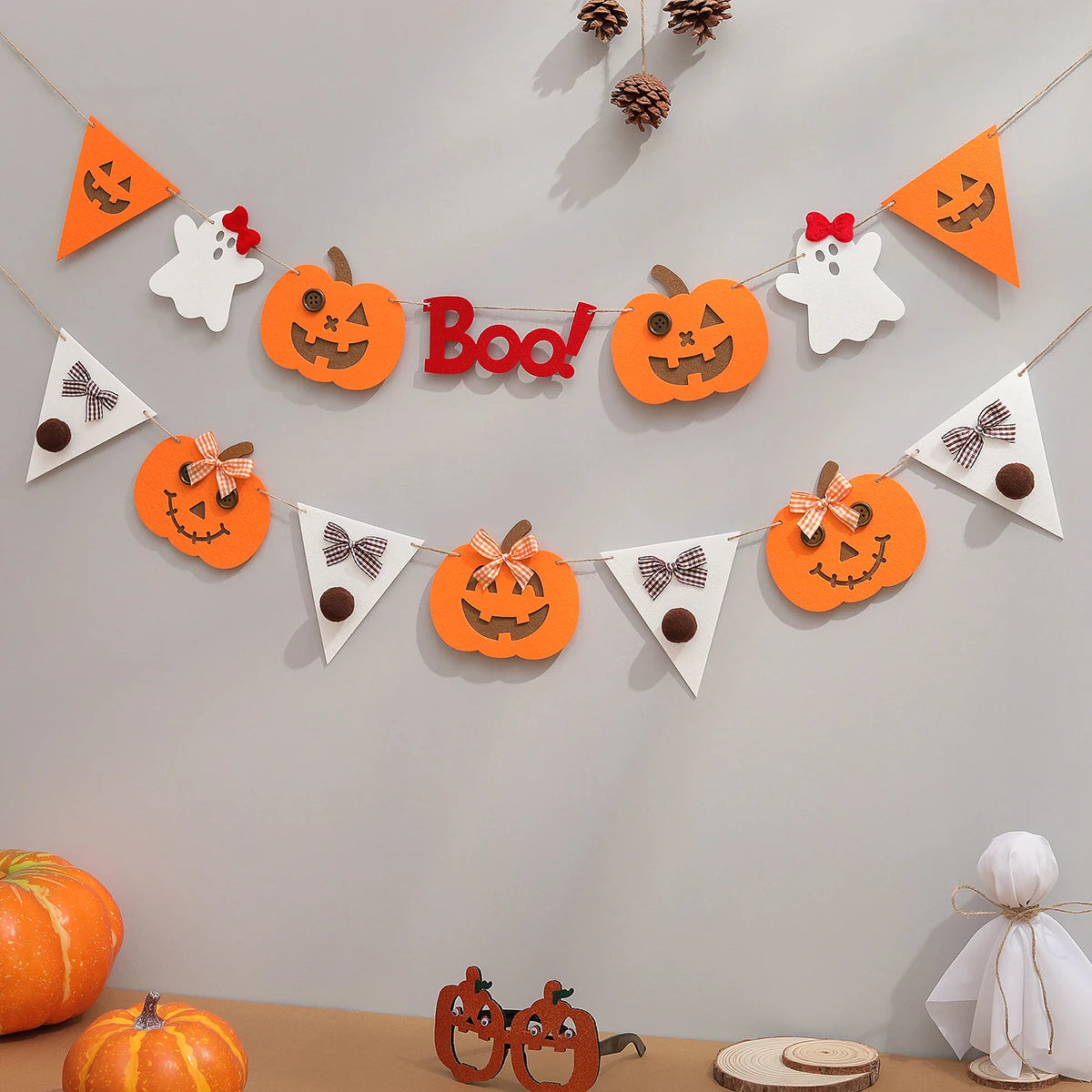 Boo Halloween Banner Pumpkin Ghost Spider Web Bat Bell Flag Party Decoration Flag Pendant