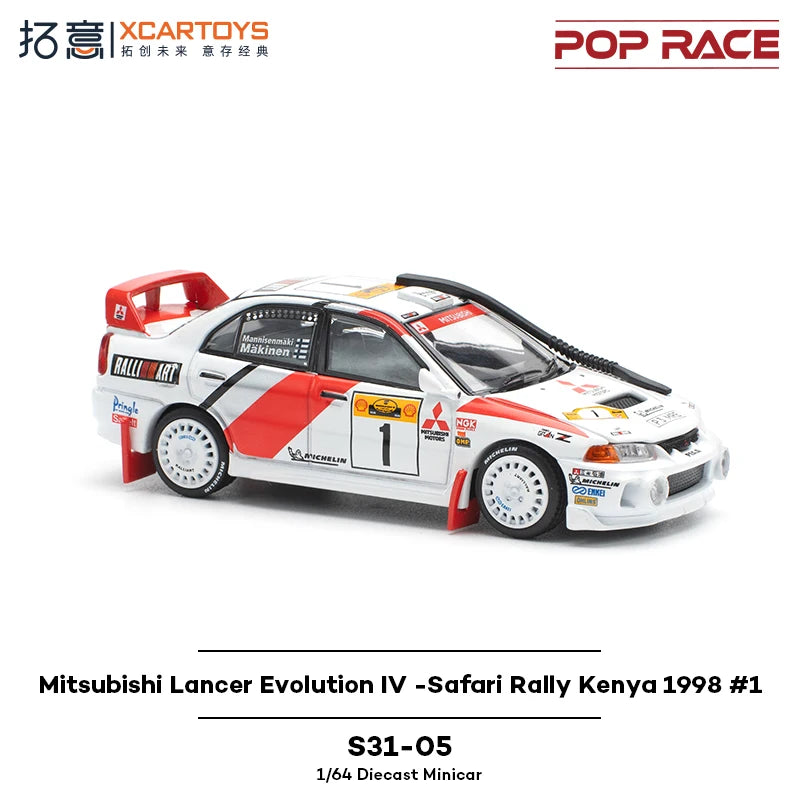 POP RACE 1/64 Mitsubishi Lancer Evolution IV Safari Rally Kenya 1998 #1 Alloy Premium Diecast Vehicle Model Toys Collectible