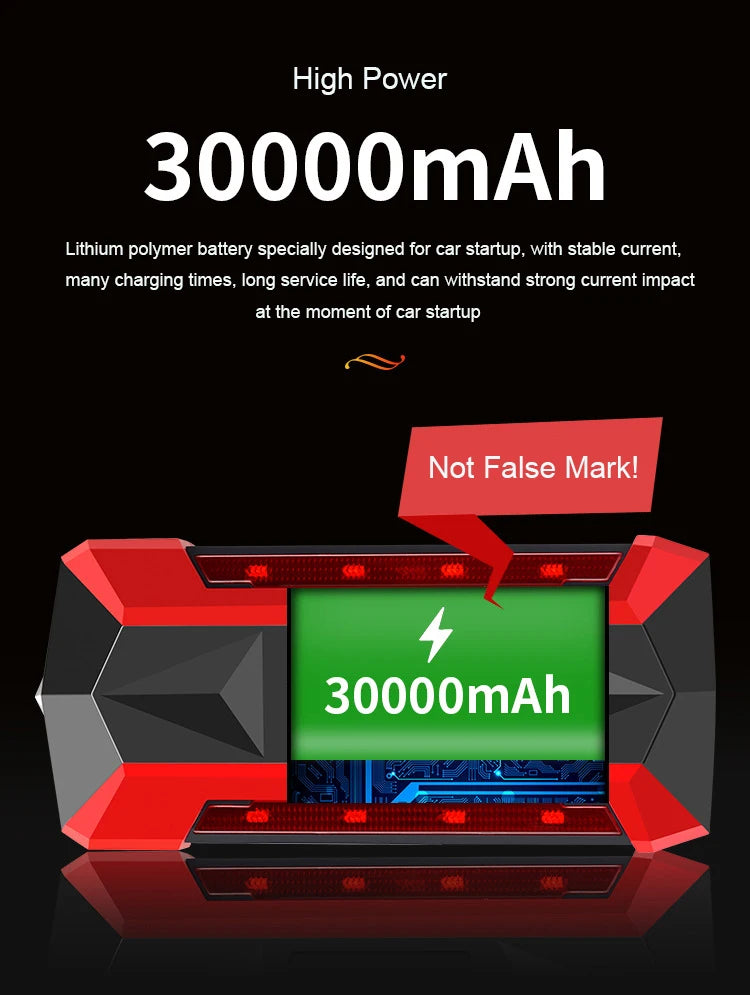 30000mAh Car Jump Starter Portable Car Battery Booster Charger 12V Car Emergency Start Power Supply Starting Device Car Starter