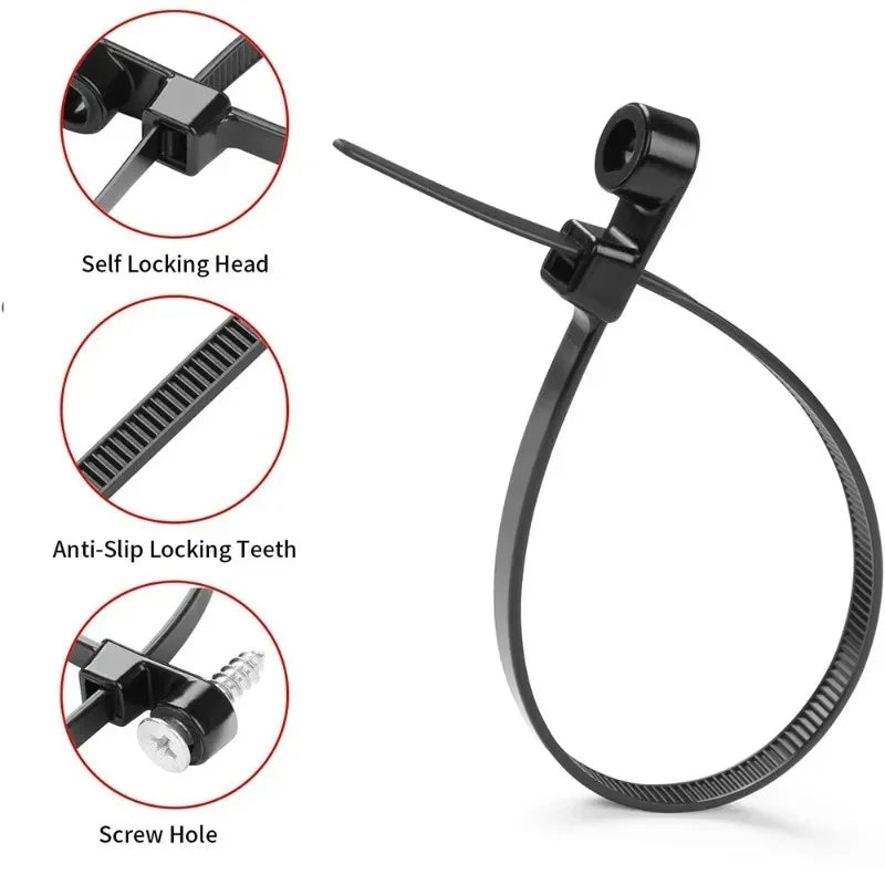 500/100PCS Screw Hole Cable Ties Reusable Fixed Nylon Cable Ties Self-locking Cord Ties Straps