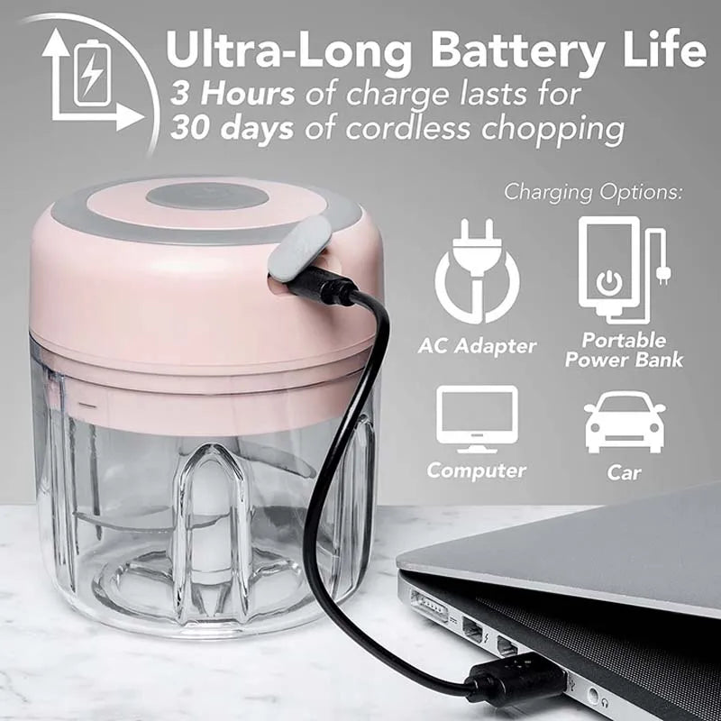 Automatic Electric Garlic Crusher Speedy Blender Usb Portable 250ml