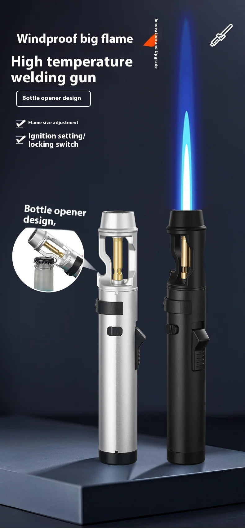 Powerful Metal Gas Lighter Windproof Kitchen Cooking Torch Flame Jet Barbecue