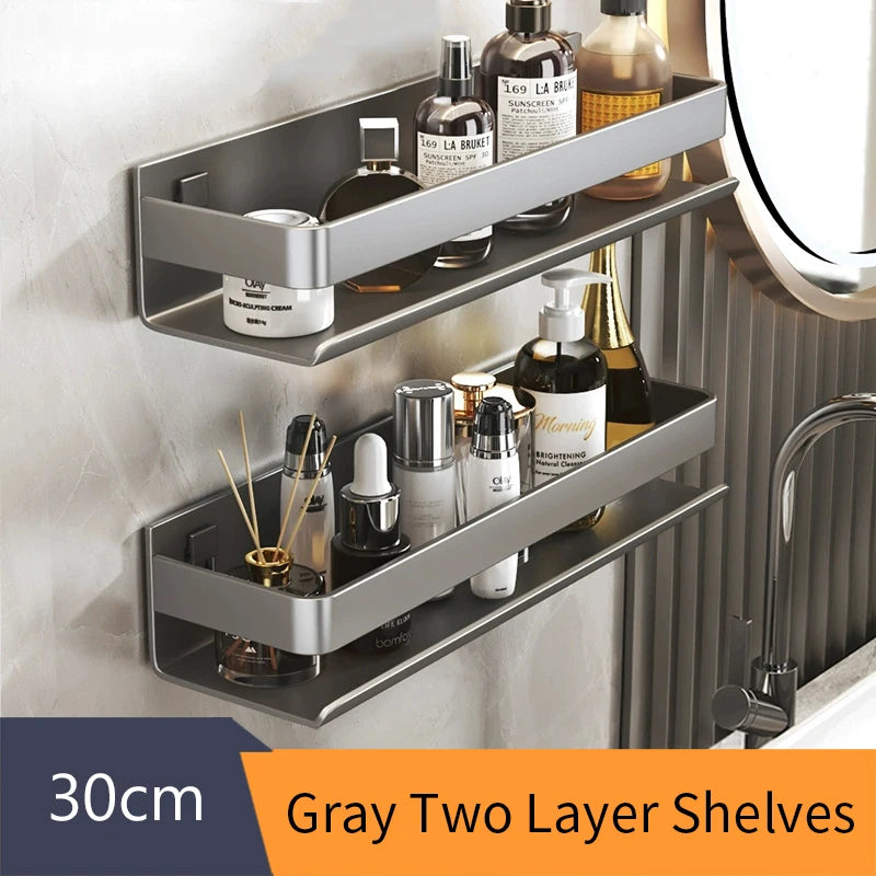 Black Bathroom Shelf White Rectangle Makeup Organizer Mental Corner Shelf Shampoo Storage Shelf Shower Wall Rack