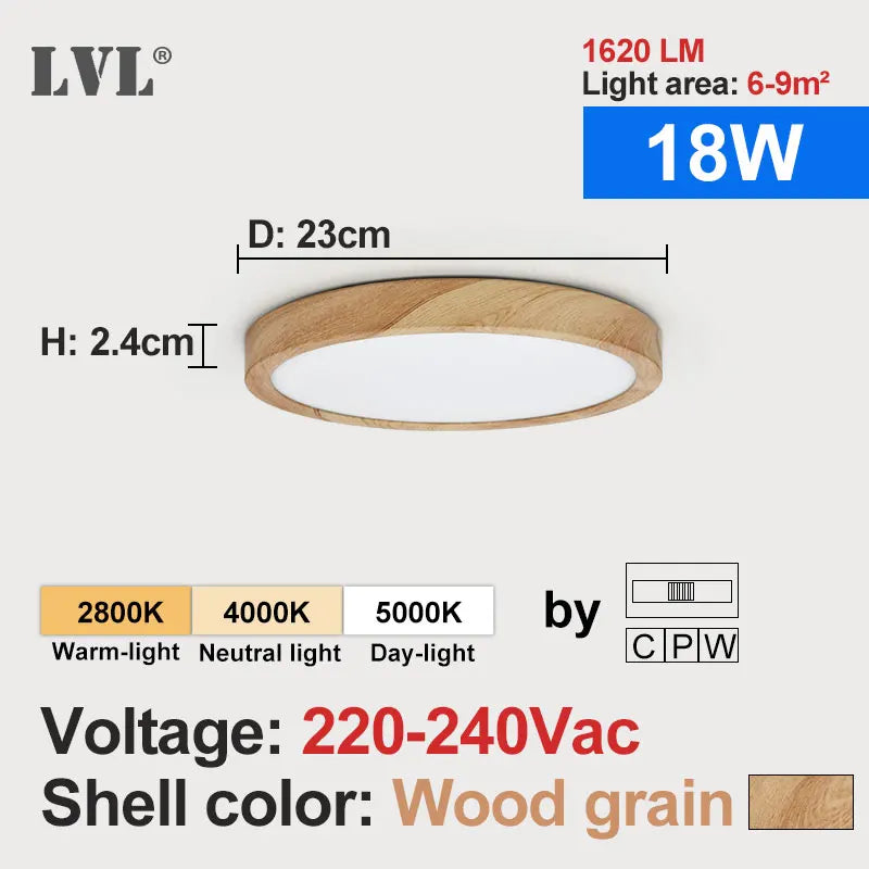 Modern LED Ceiling Light Wood Grain Golden One Light with 3 Colours