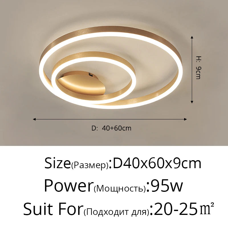 Household Gold Led Chandeliers 3 Circle Bedroom Metal Living Dining Room Lighting