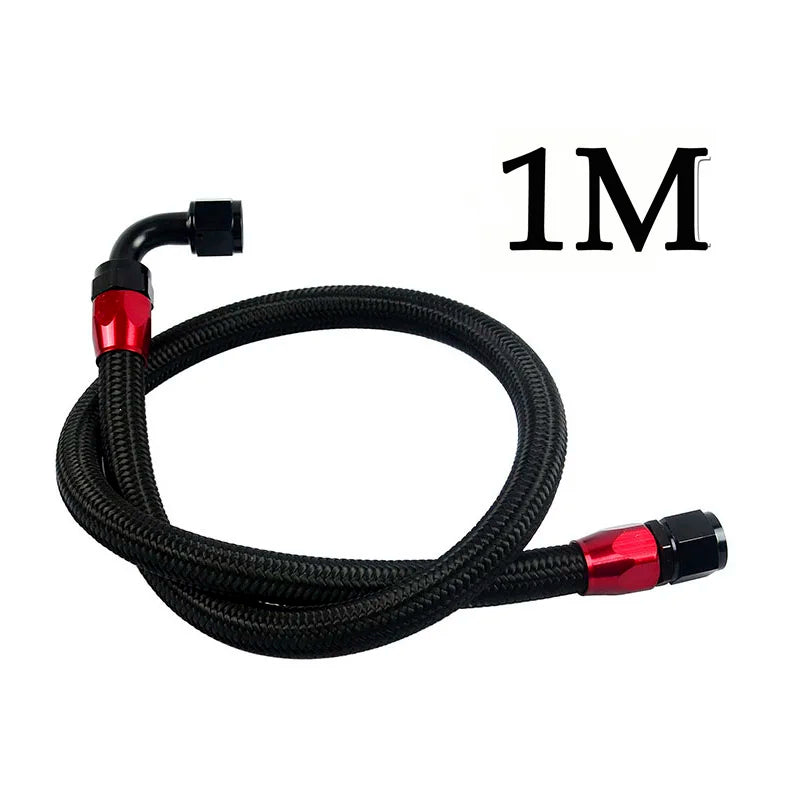 PQY - AN10 1M/1.2M/1.4M Stainless Steel Brained Oil Hose Line Hose Tube With 0Degree 90Degree Swivel Hose End Fitting Installed