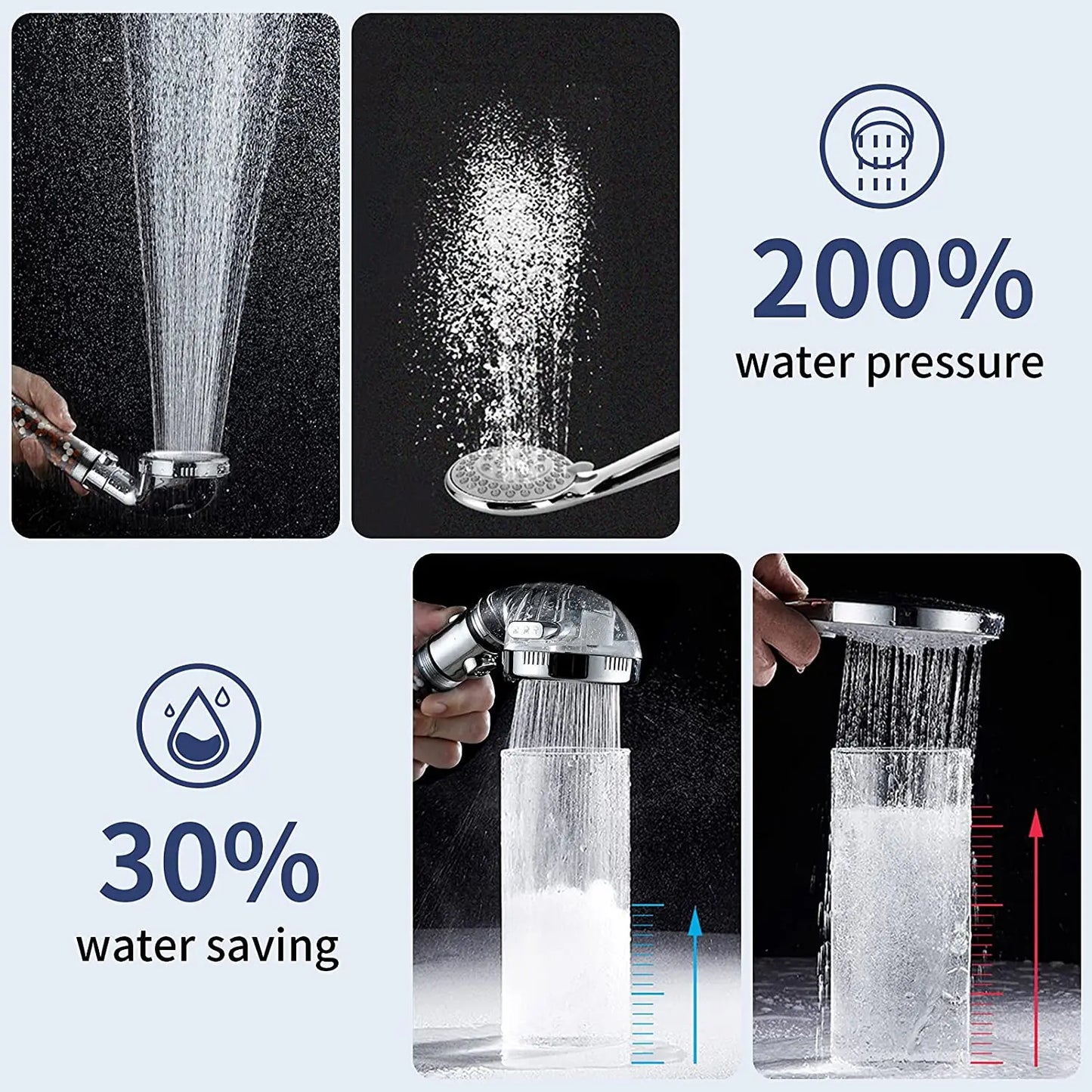 Shower Head High Pressure Water Saving with On/Off Switch Stop Button Ionic Mineral Anion 3 Modes