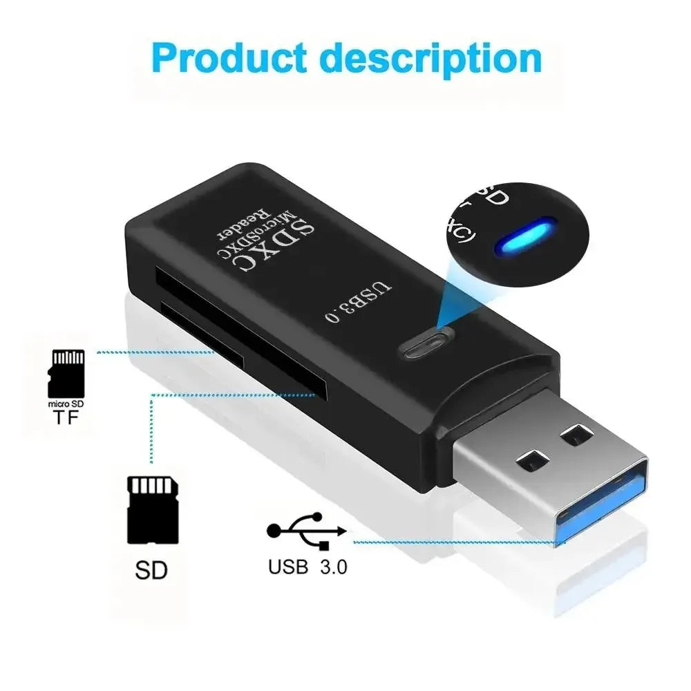 Multi Functional 2 In 1 High-speed USB 3.0/2.0 Card Reader Supports TF+SD