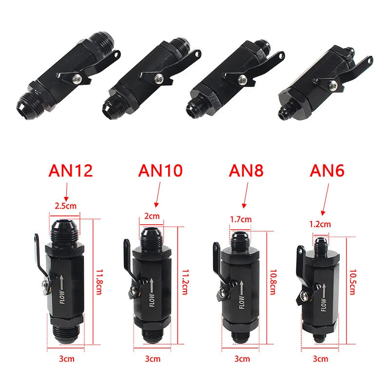 AN6-AN12 Aluminum Inline Fuel Shut Off Valve Cut Off w/ Cable Lever Black AN6 AN8 AN10 AN12