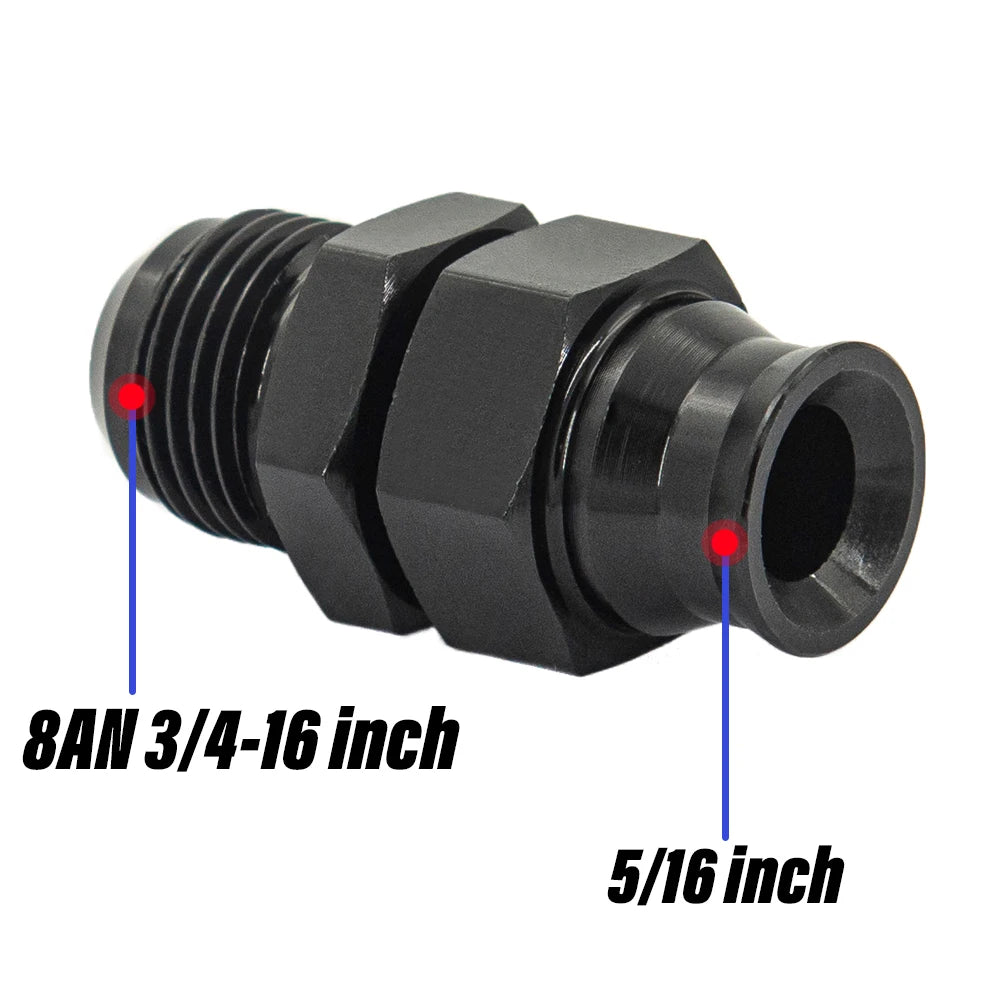 Aluminum Straight AN6/8/10 Male To 5/16" AN6 Male To 3/8" Tube Hose Fitting Adapter Fuel Hard Line Pipe Black Anodized