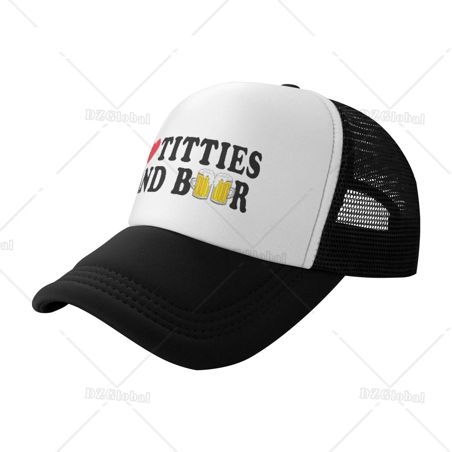 Funny Trucker Hat I Love Titties and Beer Adjustable Mesh Baseball Cap for Men Women Breathable Adjustable Snapback Cap