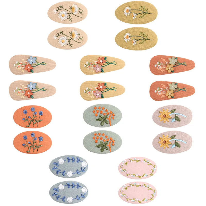 2Pcs/set Sweet Embroidery Hair Clips For Girls Waterdrop Shape BB Hairpin Barrettes Kids Hairpins Headwear Hair  Accessories