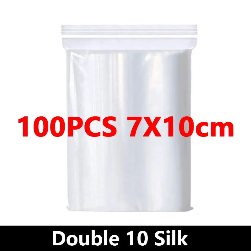 100Pcs Thicken Zipper Sealed Bags Clear Plastic Storage Zipper Bags