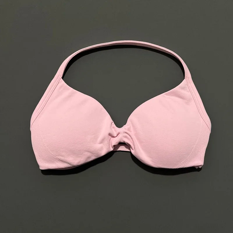 Sports Bra Push Up Strappy Sexy Open Back Gym Crop Top