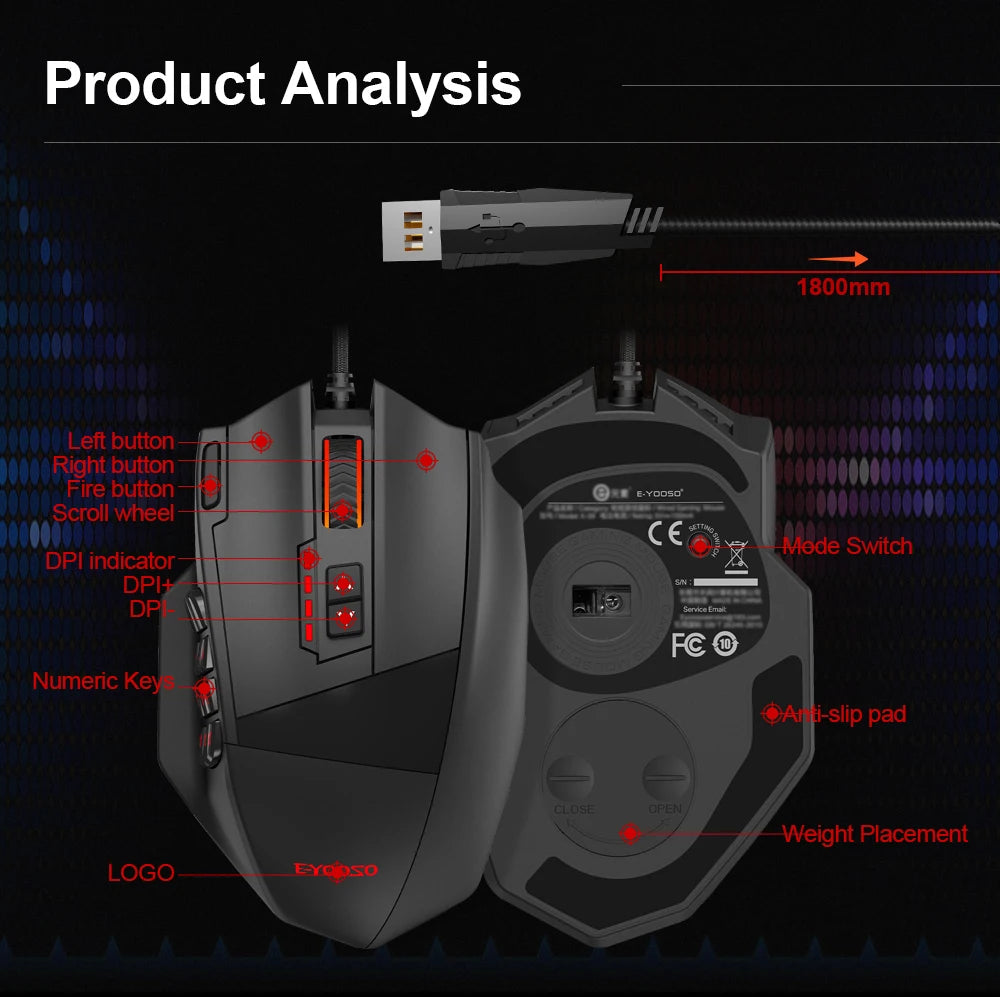 Mouse E-YOOSO X-39 USB Wired RGB Gaming Mouse 16400 DPI PAW3327 19 Buttons Programmable Game Optical Mice for Computer PC Laptop
