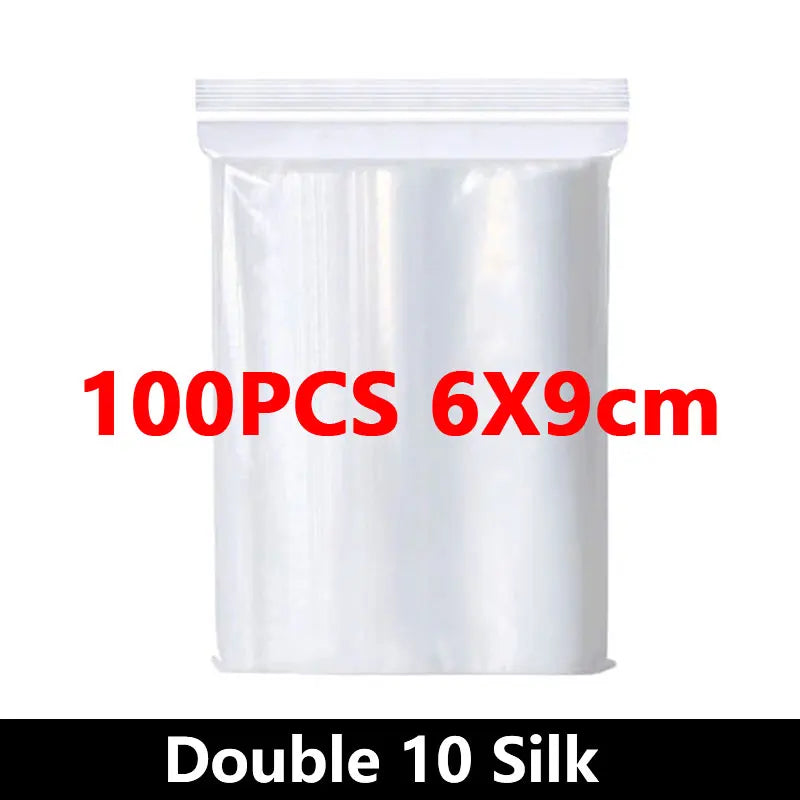 100Pcs Thicken Zipper Sealed Bags Clear Plastic Storage Zipper Bags