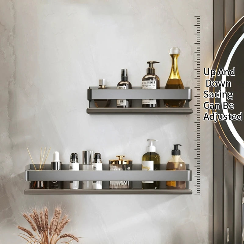 Black Bathroom Shelf White Rectangle Makeup Organizer Mental Corner Shelf Shampoo Storage Shelf Shower Wall Rack