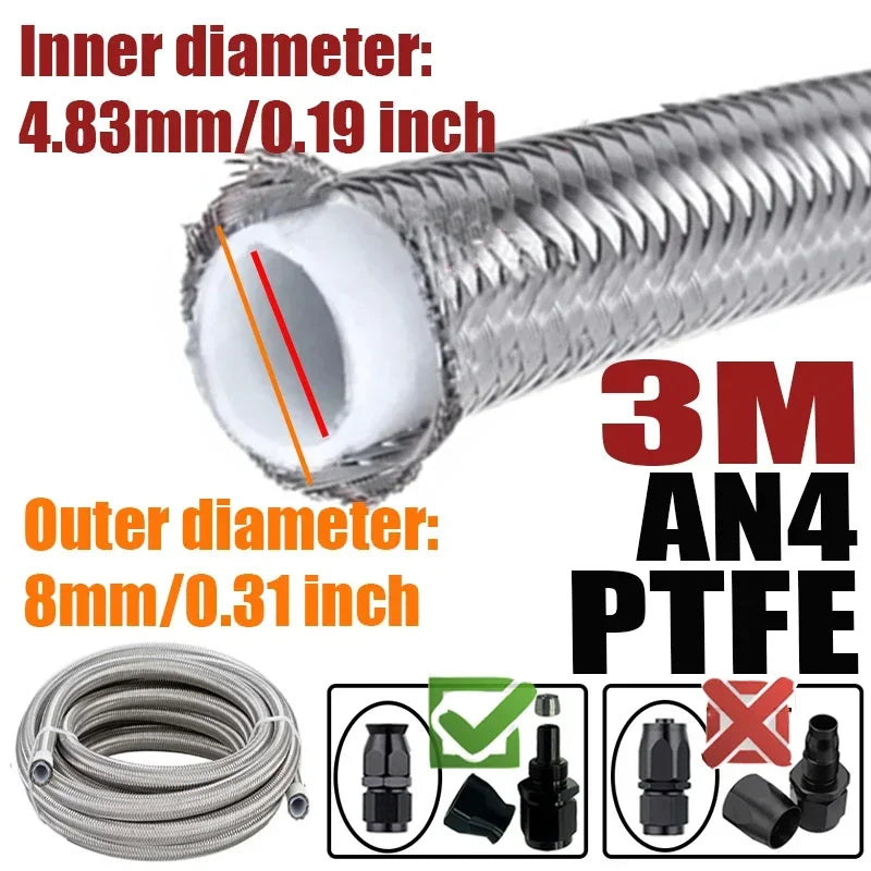 Engine Pipe Brake Tube 304 Stainless Steel Braided 1-6M(3.2-19.6FT) 3AN 4AN 6AN 8AN 10AN E85 PTFE Fuel Hose Oil Gas Cooler Line