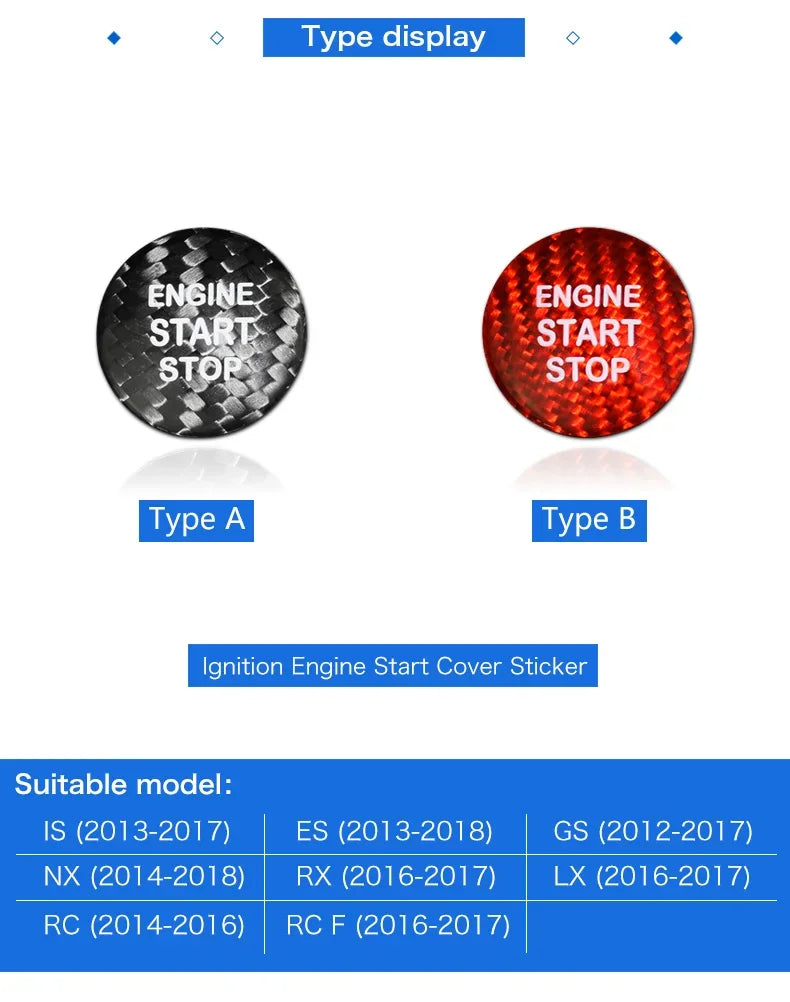 Carbon Fibre Lexus Engine Start Sticker for LEXUS IS250 IS200 IS300 ES350 ES300 GS300 NX RX300 RX330 RX350 LX470 LX570