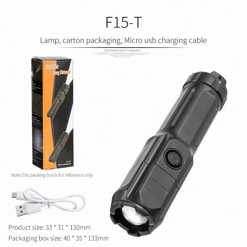 Telescopic Zoom Tactical Flashlights Rechargeable LED Torch 4 Lighting Modes Long-Range