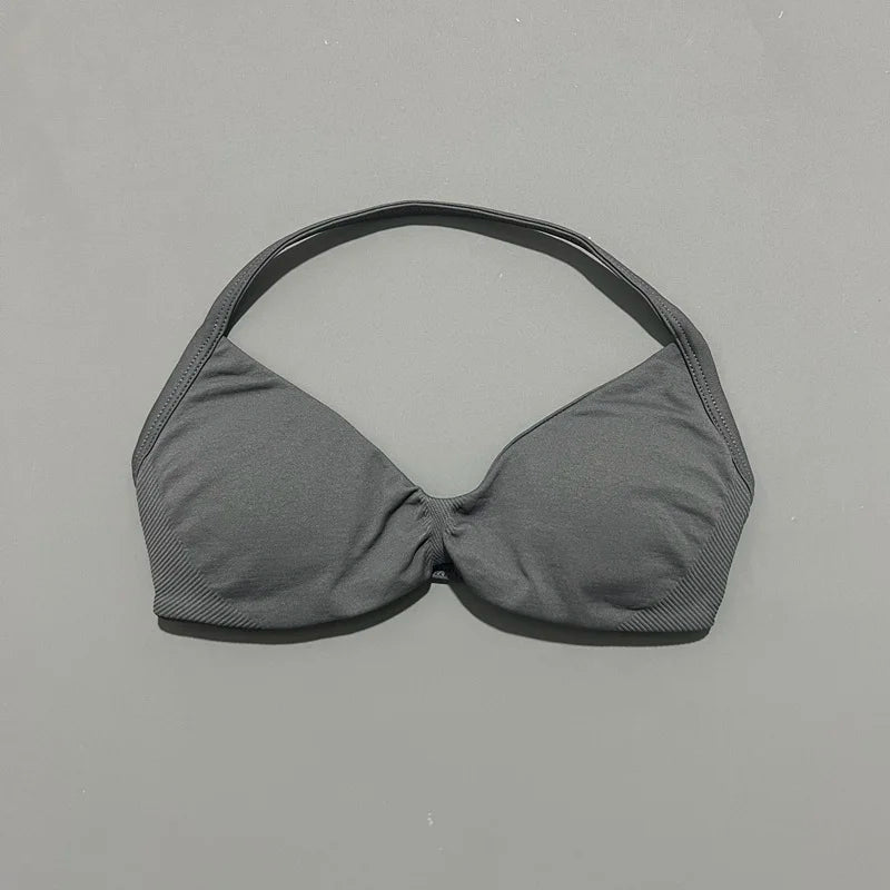 Sports Bra Push Up Strappy Sexy Open Back Gym Crop Top