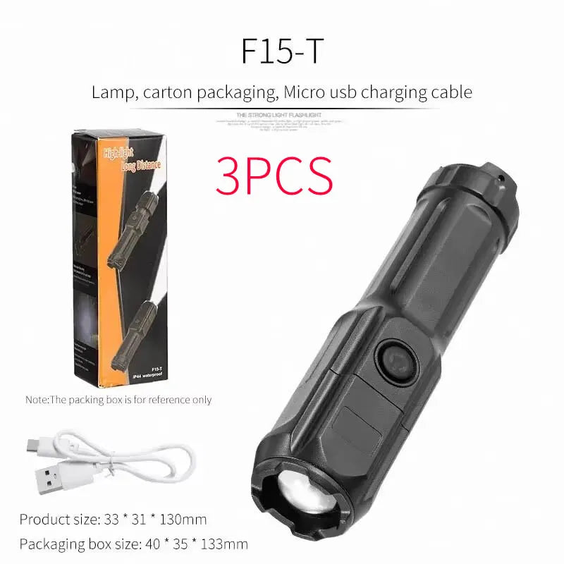 Telescopic Zoom Tactical Flashlights Rechargeable LED Torch 4 Lighting Modes Long-Range