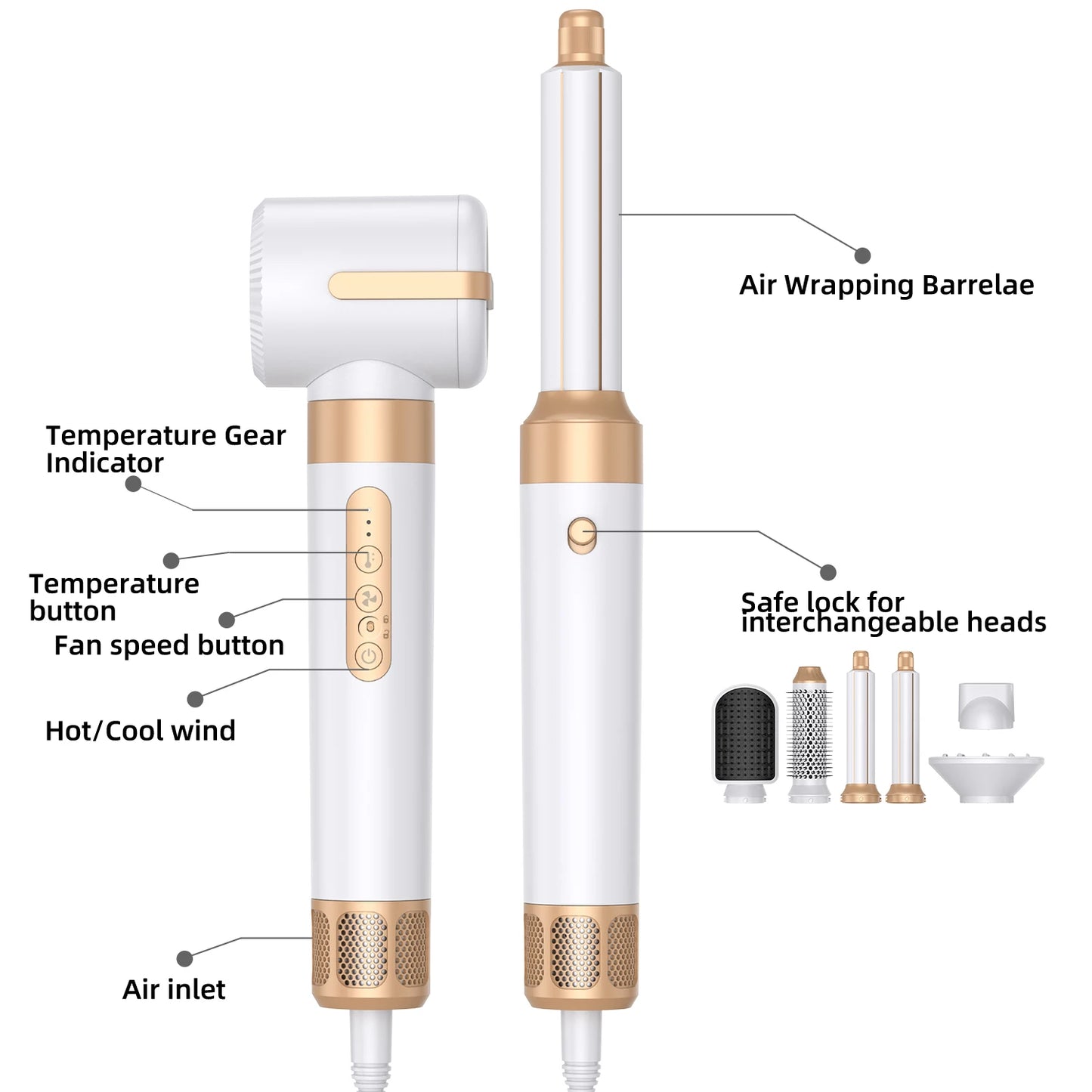 7 In 1 Hair Dryer Brush Brushless High Speed Hair Dryer with Diffuser Ionic Blow Dryer Hot Air Styling Comb Auto Hair Curler