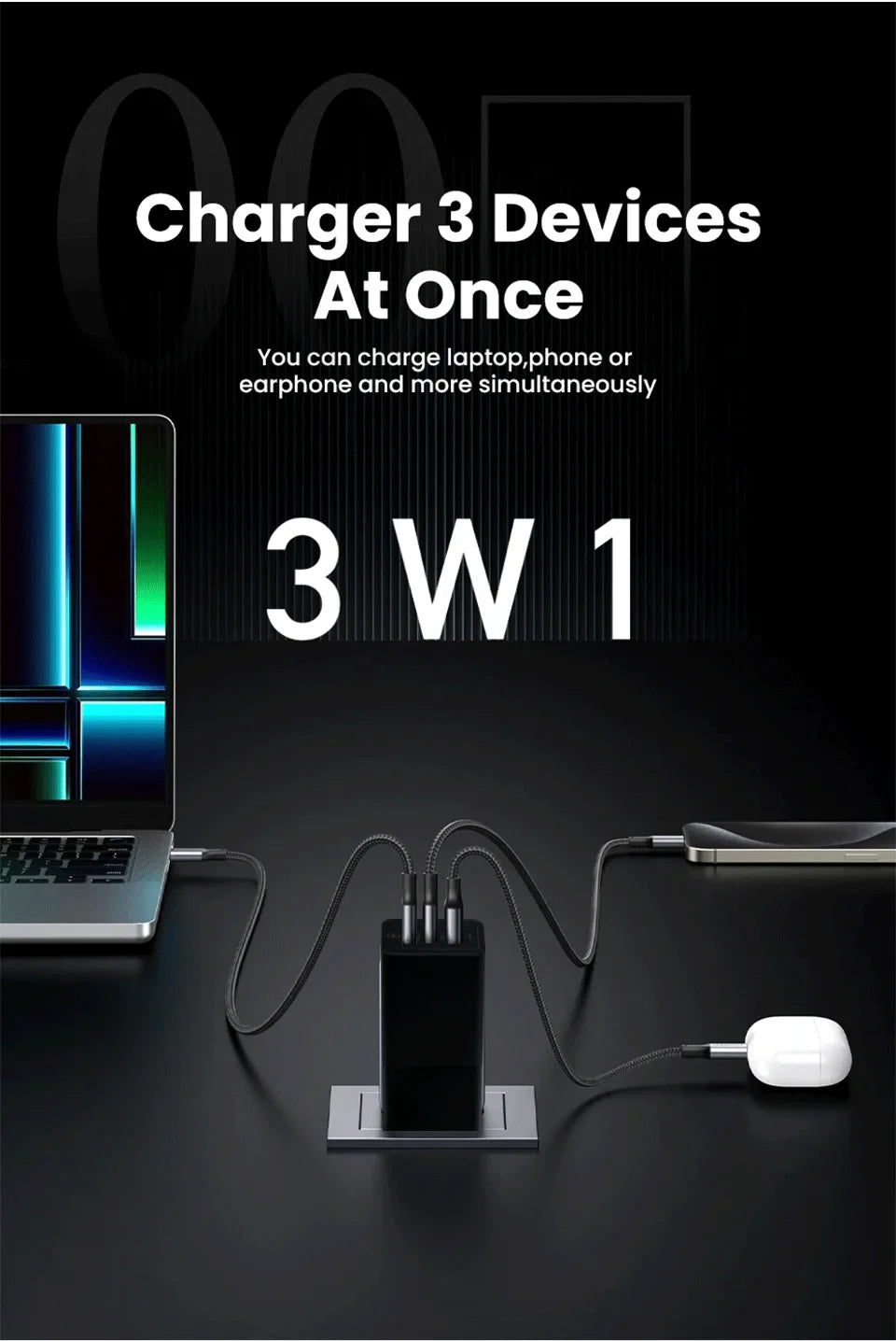 PD 100W GaN Charger USB Type C Fast Charger With Quick Charge 4.0 3.0 USB Phone Charger For iPhone 16 Pro Max Galaxy S24 Laptop