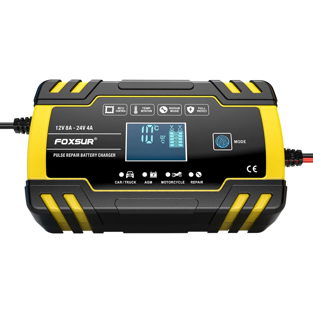 12V 8A/24V 4A Car Battery Charger Automatic Start Fast Charger Use For Car Motorcycle Truck AGM Deepcycle GEL Lead-Acid Battery
