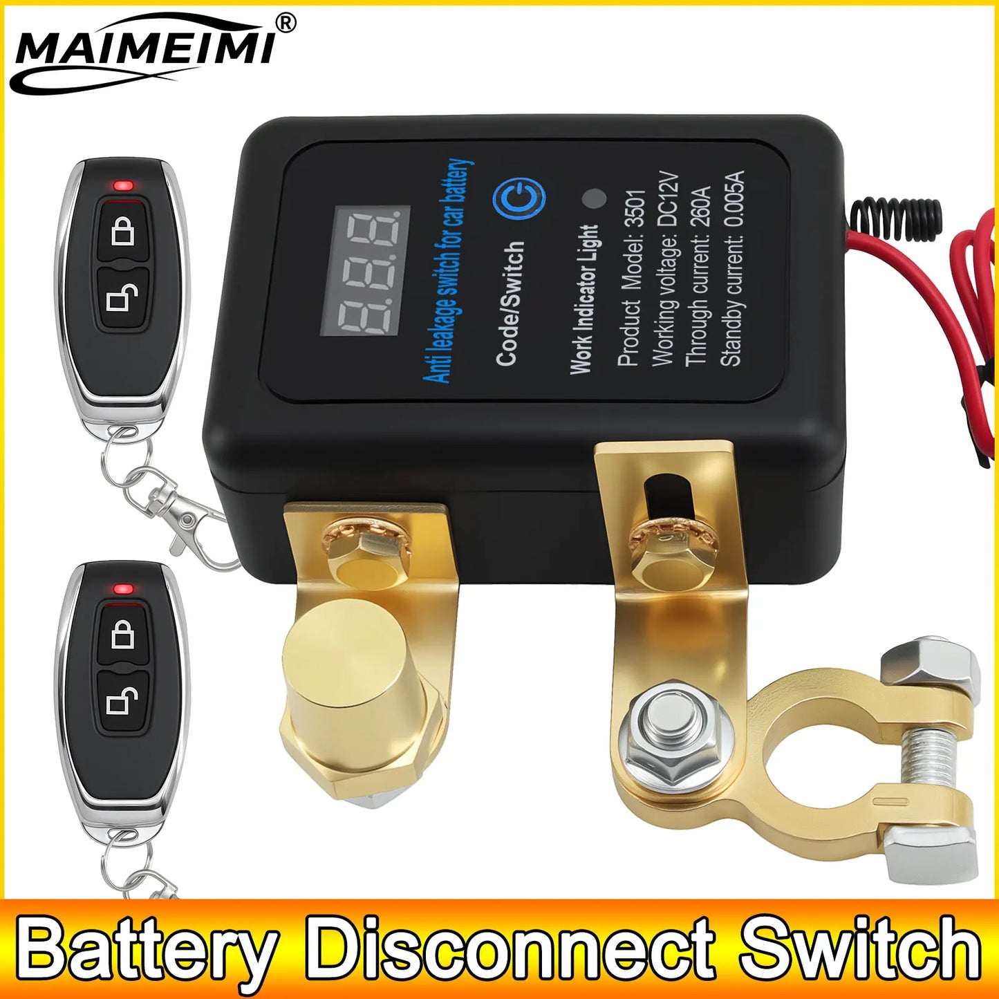 DC 12V Battery Disconnect Switch with LED Car Automatic Power Shut Off Switch 260A Battery Kill Switch Remote Battery Disconnect