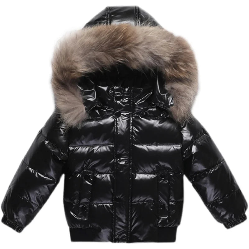 2025 Winter Down Jacket For Girl Real Fur Waterproof Shiny Thicken Warm Boy Winter Outerwear Coat 2-8 Years Kids Parka Outfit