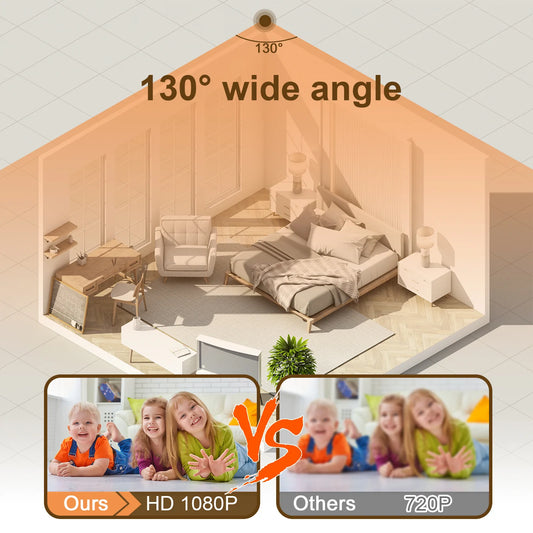 Mini Wireless Security Camera 4K HD WiFi Security Nanny with RGB Night Light 130° Wide Vision Motion Detection Real Time Rec Baby Monitor