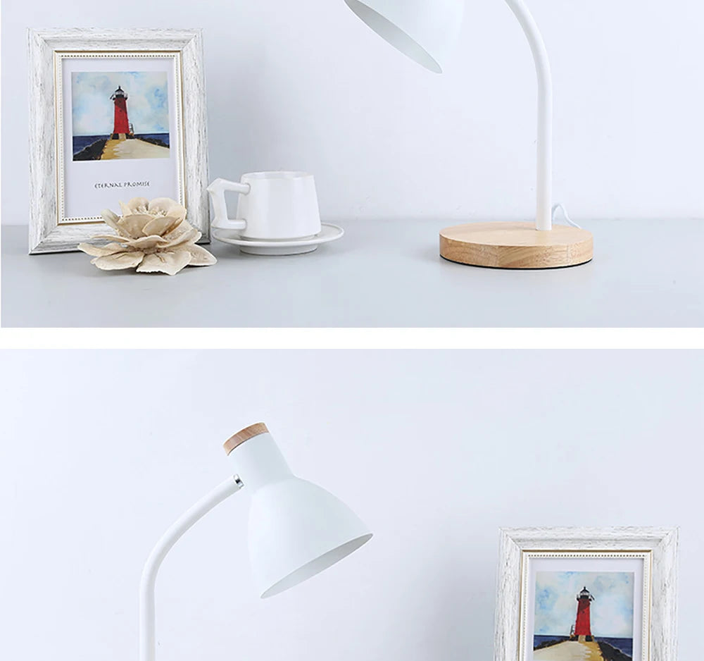 Bedside Table Lamp Nordic Desk Lamp Bedroom Study Lamps Wood Creative Flex Lights LED E27 For/Eye Protection Reading&Living Room