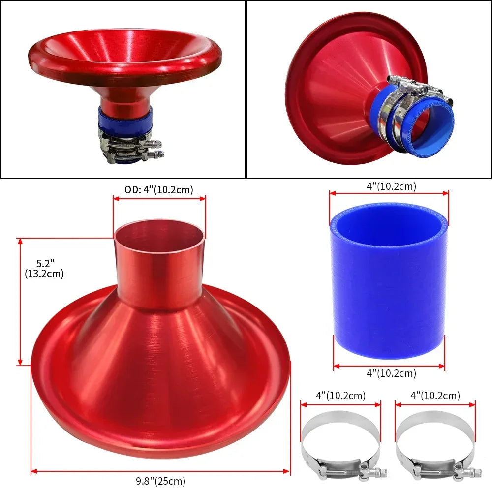 New 4 inch Car Bellmouth Velocity Stack Adapter Air Intake Turbo Horn Tone Air Intake Turbo Horn with 4inch Hose