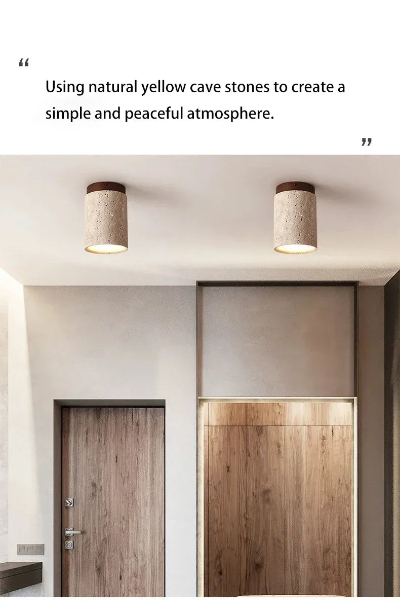 Modern Stone Travertine Ceiling Lamp Bedroom Corridor Flush Mounted