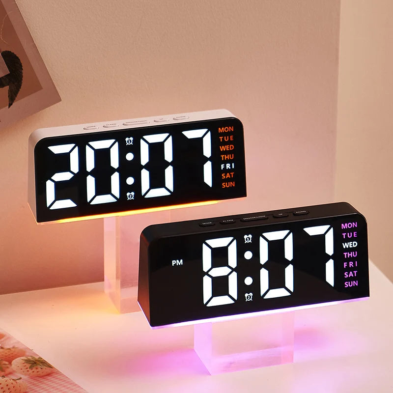 USB Powered Digital Alarm Clock with Mood Light Dual Alarm Snooze Table Clock