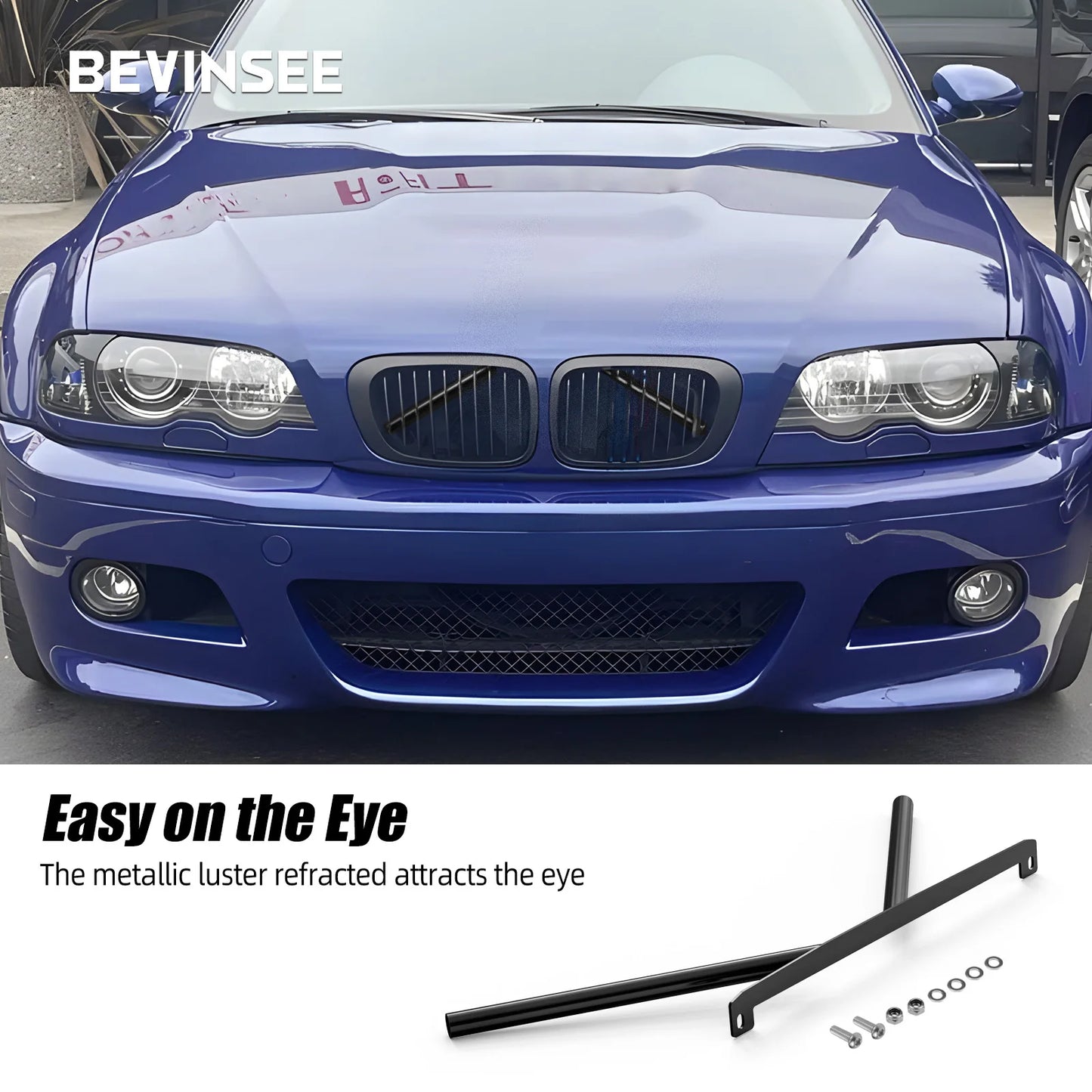 BEVINSEE Kidney Struts Kidney Brace Kidney Grille Decoration For BMW E46 323i 325i 328i 330i 1999-2006