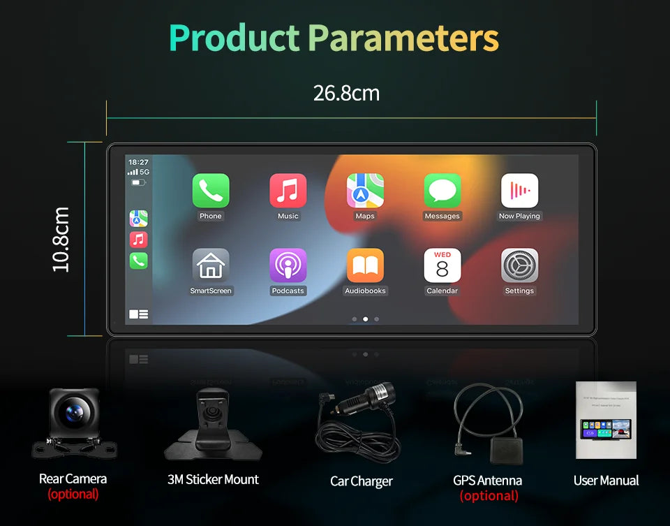 11.3" Imagebon H50  Dash Cam 4K ADAS Wireless CarPlay & Android Auto 3 Channel Recording Time Lapse 24h Park Monitor Black Box