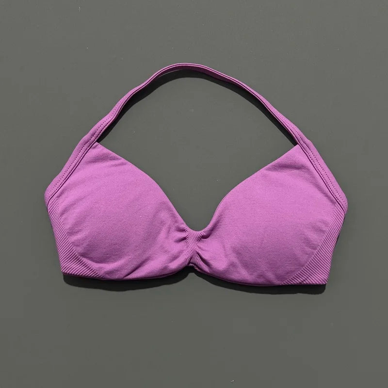 Sports Bra Push Up Strappy Sexy Open Back Gym Crop Top