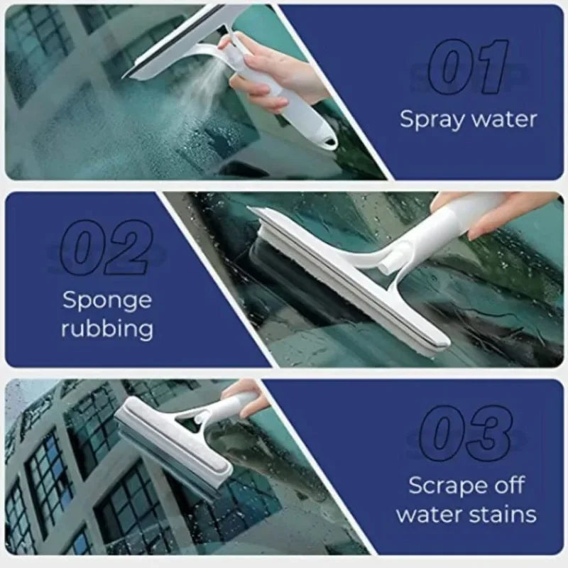 Glass Wiper with Watering Can Glass Cleaning Tool 3-In-1 Mirrors Glass Scraper Motorcar Window Scraper Household