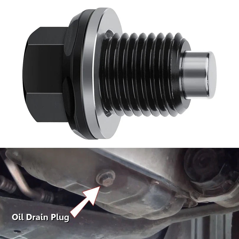 M14 x 1.5 Aluminum Magnetic Oil Drain Plug Fit for Honda / Ford / Hyundai with Crush Washer Gasket, Universal Magnetic Oil Drain
