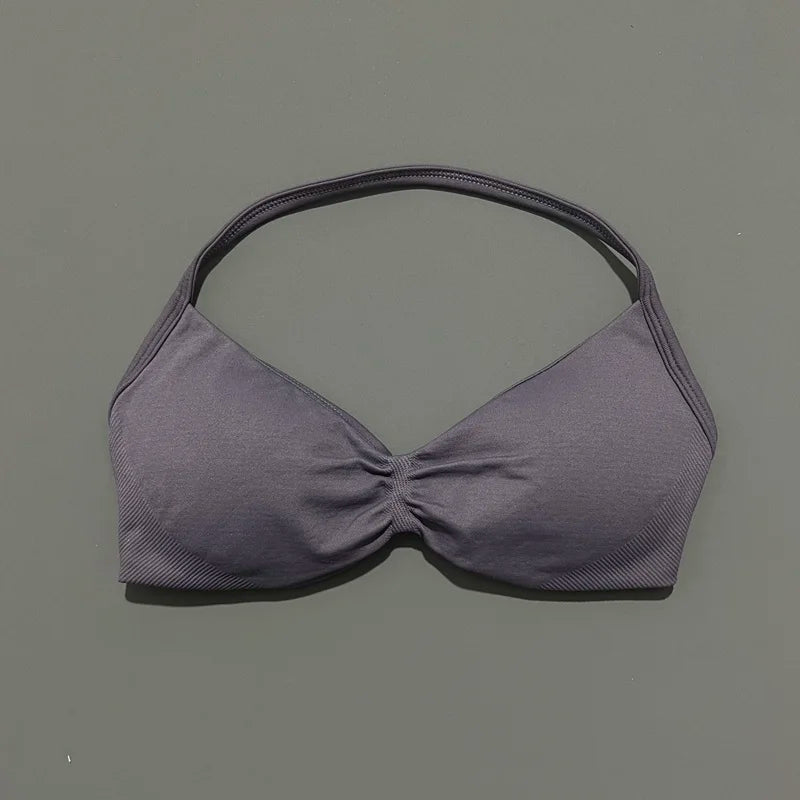Sports Bra Push Up Strappy Sexy Open Back Gym Crop Top