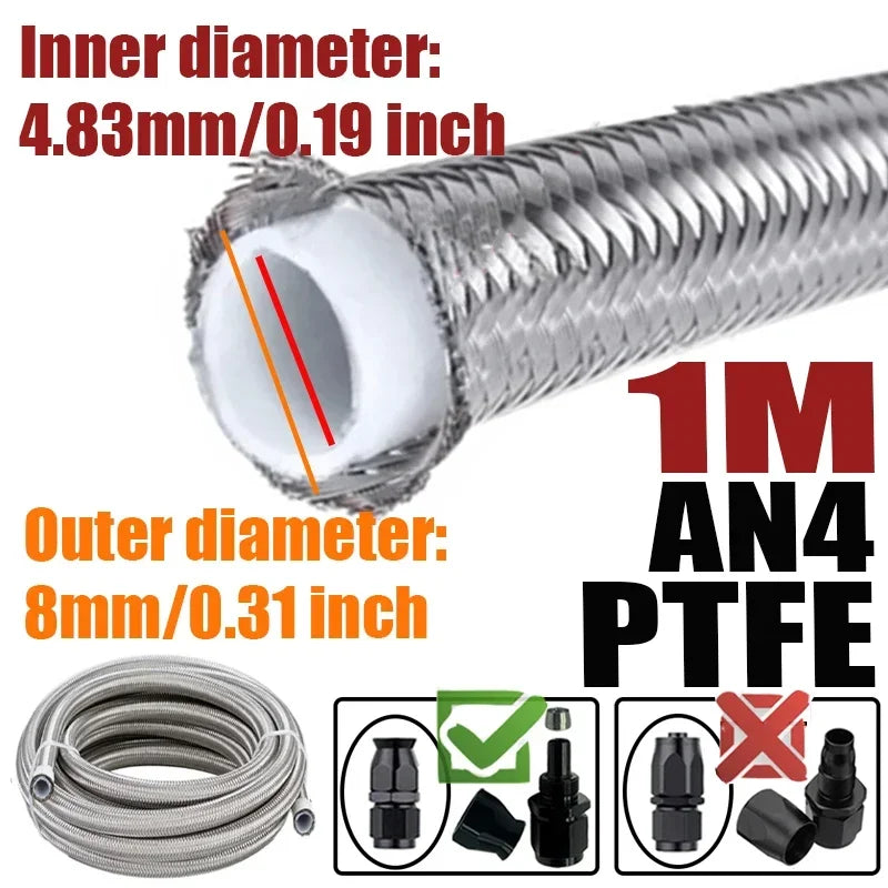Engine Pipe Brake Tube 304 Stainless Steel Braided 1-6M(3.2-19.6FT) 3AN 4AN 6AN 8AN 10AN E85 PTFE Fuel Hose Oil Gas Cooler Line