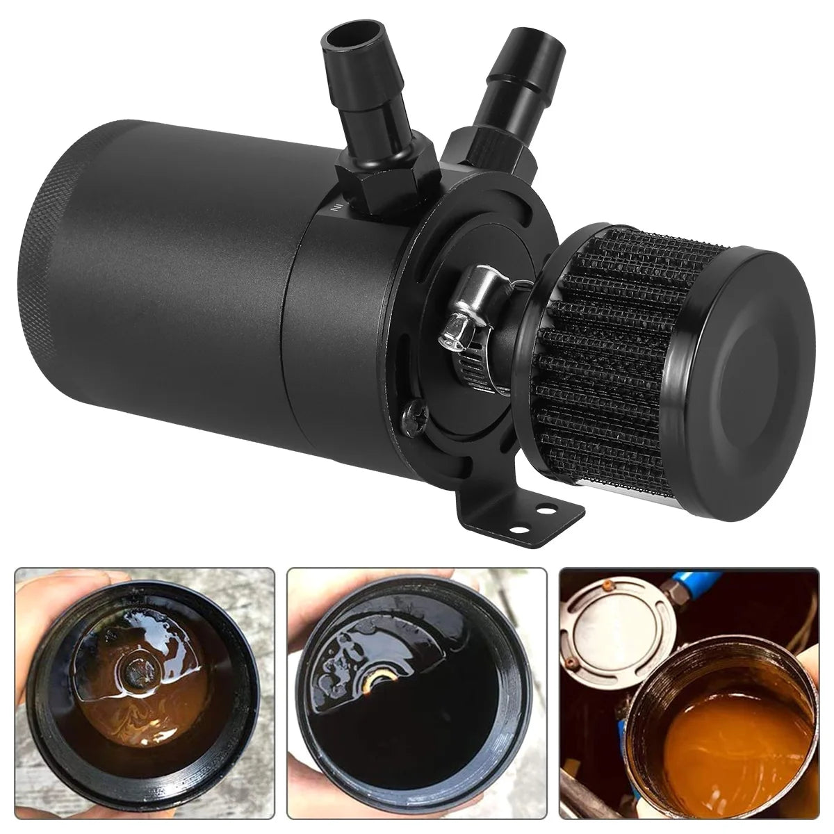 Oil Separator Catch Can Tank Kit with 2 Ports 150ml Aluminum Oil Reservoir Tank Drain Valve Filter 3/8inch NPT Fuel Line