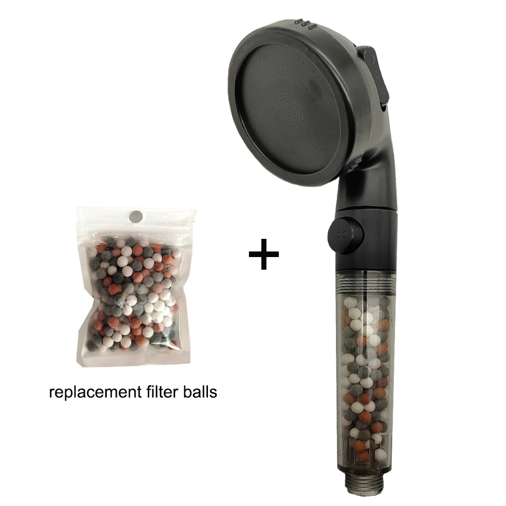 Shower Head High Pressure Water Saving with On/Off Switch Stop Button Ionic Mineral Anion 3 Modes
