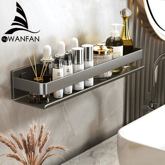 Black Bathroom Shelf White Rectangle Makeup Organizer Mental Corner Shelf Shampoo Storage Shelf Shower Wall Rack