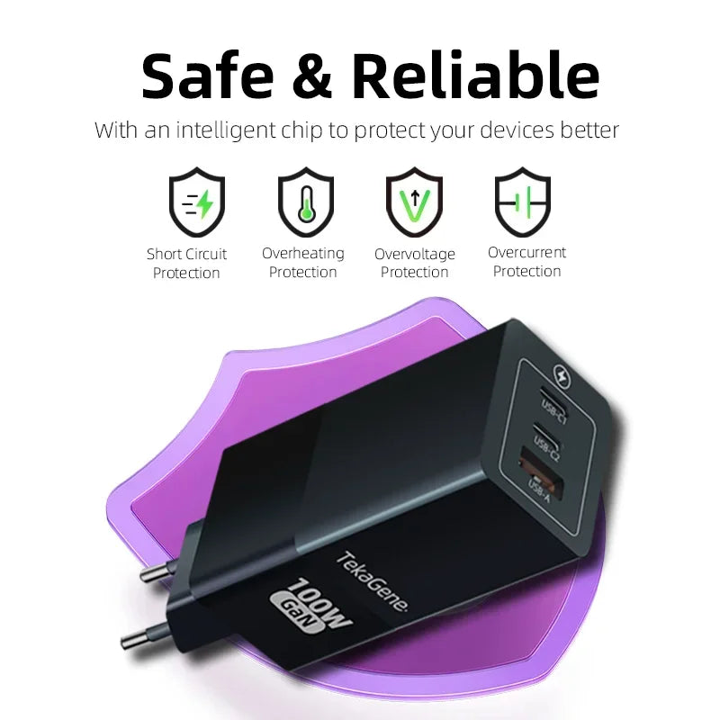 PD 100W GaN Charger USB Type C Fast Charger With Quick Charge 4.0 3.0 USB Phone Charger For iPhone 16 Pro Max Galaxy S24 Laptop