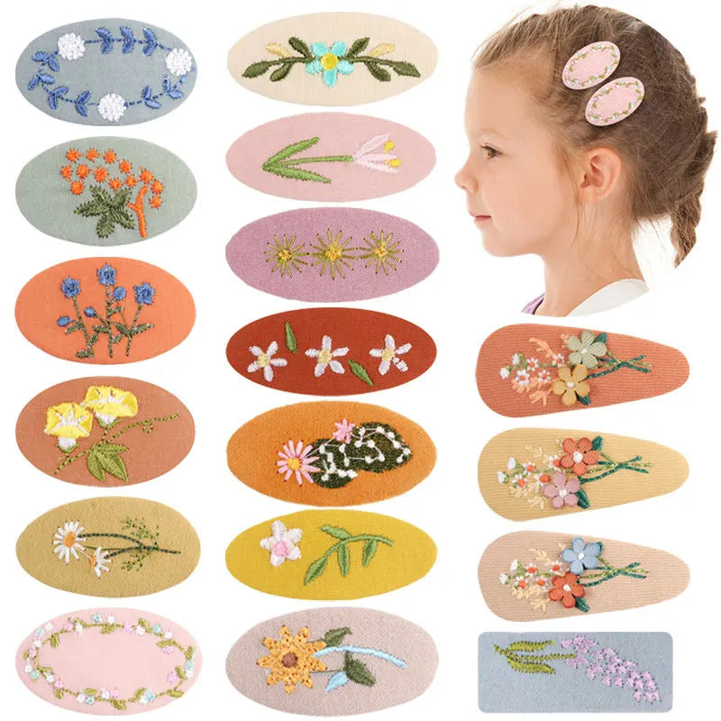 2Pcs/set Sweet Embroidery Hair Clips For Girls Waterdrop Shape BB Hairpin Barrettes Kids Hairpins Headwear Hair  Accessories