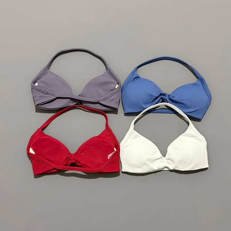 Sports Bra Push Up Strappy Sexy Open Back Gym Crop Top